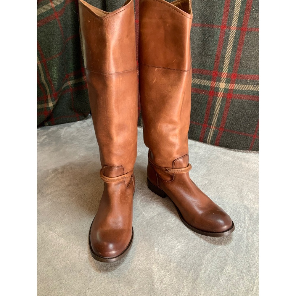 Frye Melissa Button Back Zip Cognac Leather Riding Boots 3470644 Womens 8